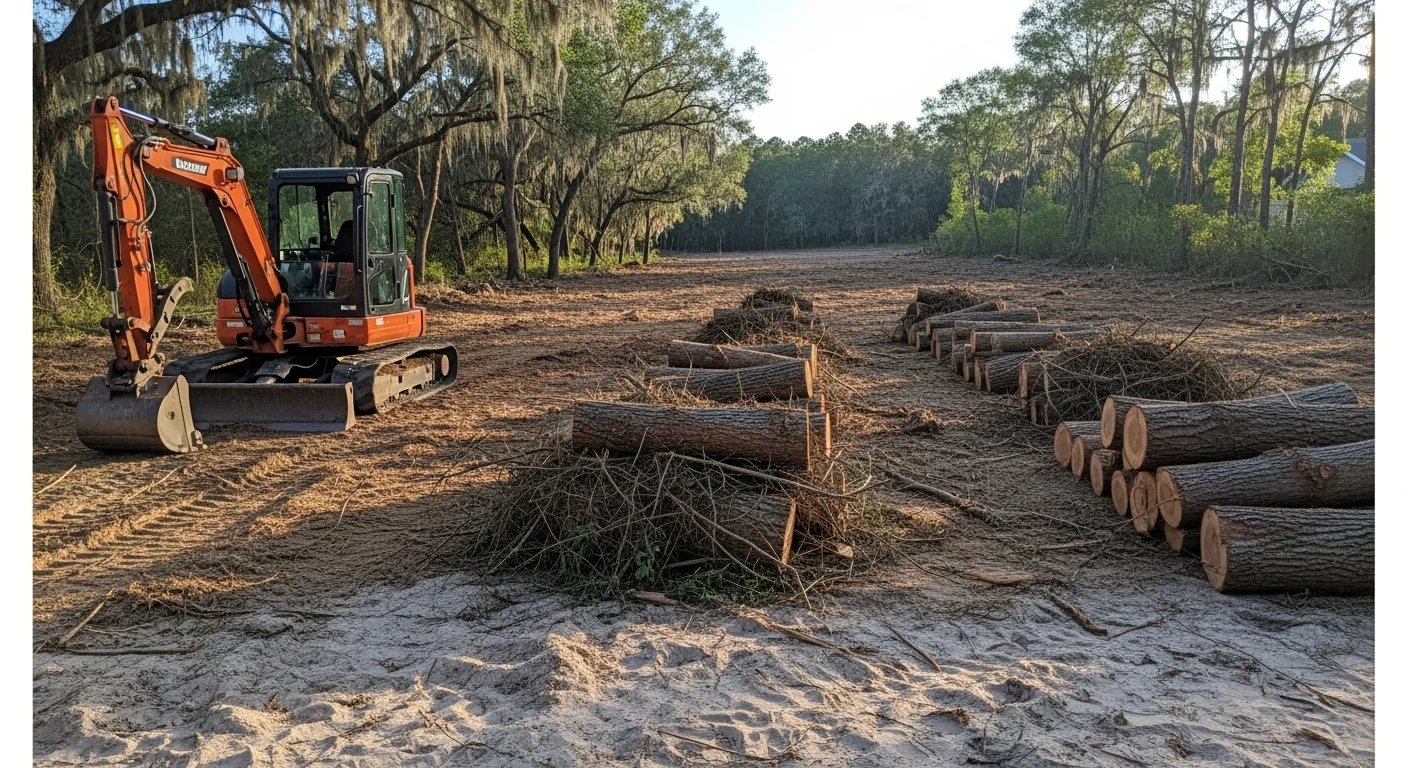 Professional tree removal and land restoration on a residential property